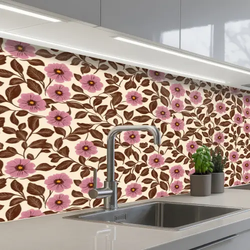 Bloemen - Bladeren - Kleurrijk keuken achterwand 2 middel 871 -3d_schuin