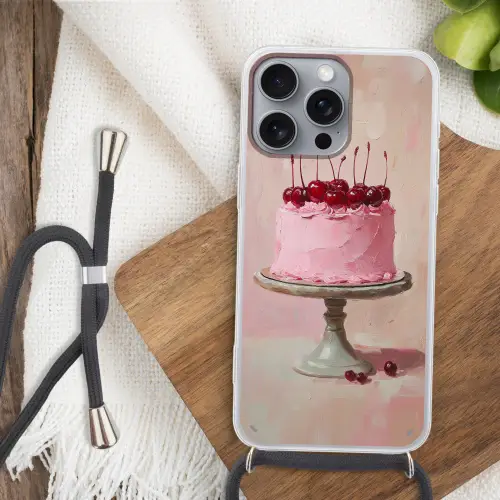 Taart - Pink - Cherry Hoesje iPhone 16 Pro Max met koord klein -sfeer4
