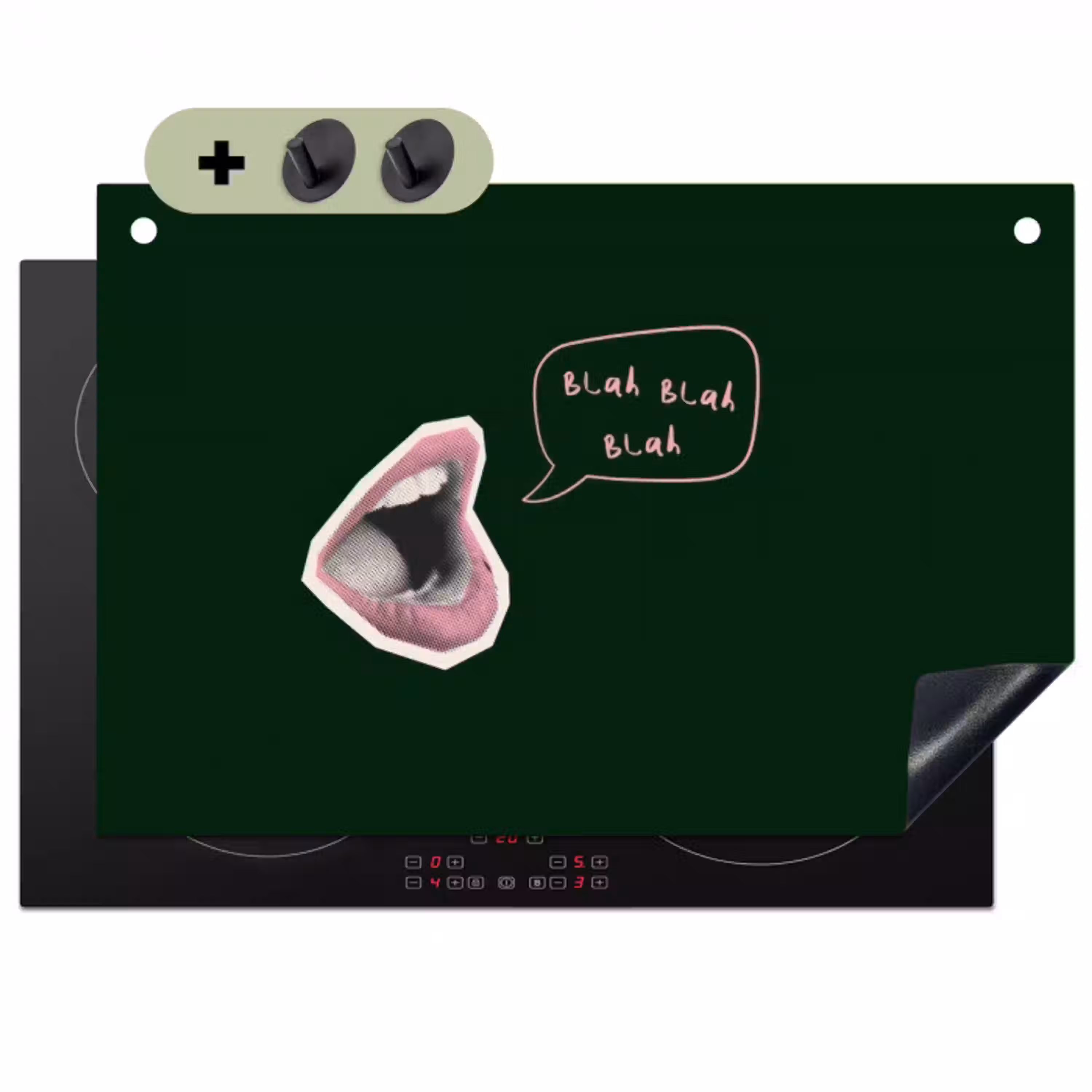 Illustratie - Mond - Donkergroen - Tekstwolkje Inductie beschemer met haakjes klein -3d