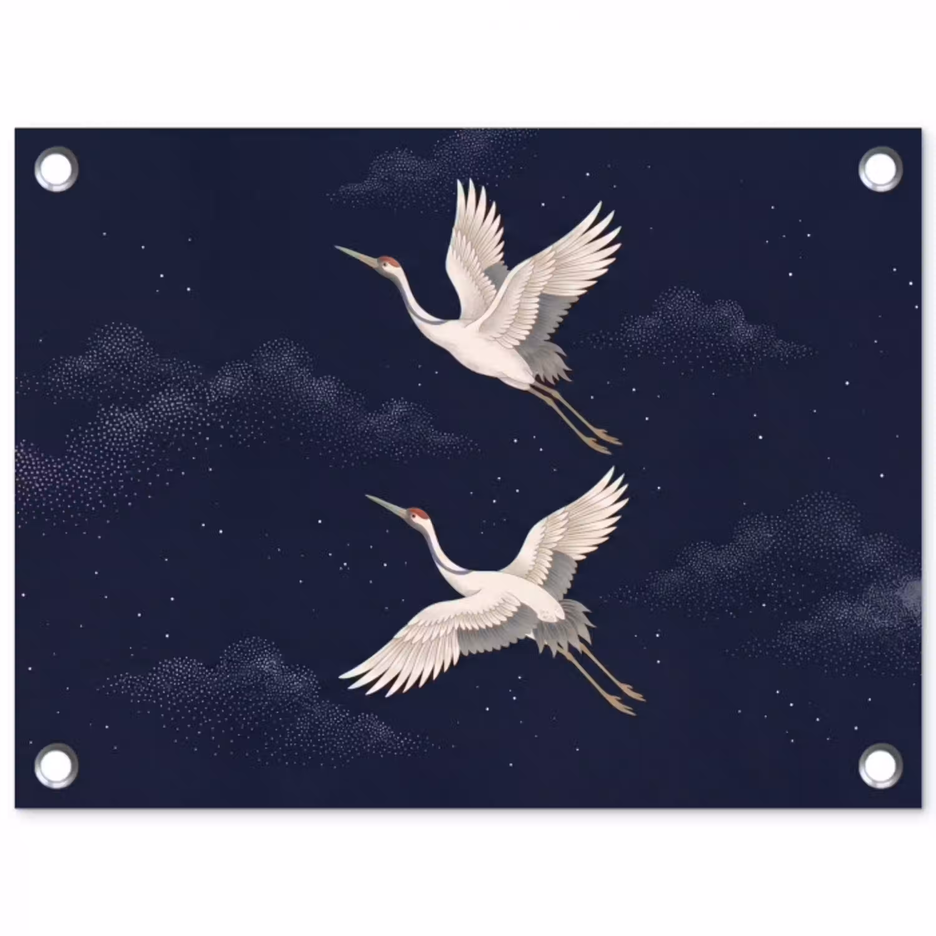 Kraanvogels - Nachthemel - Blauw tuinposter los doek klein -3d
