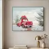 Auto - Rood - Cadeaus - Winter - Sneeuw - Kerst Textielframe zwart klein -sfeer2