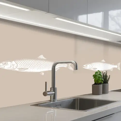 Vissen - Beige achtergrond - Wit keuken achterwand 2 middel -3d_schuin