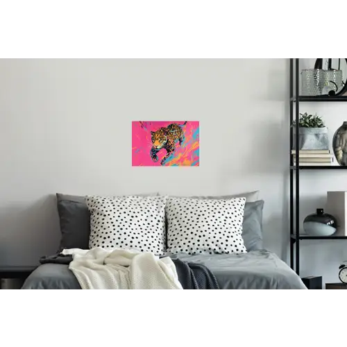 Luipaard - Roze - Oranje - Blauw - Verf Muursticker klein -slaapkamer