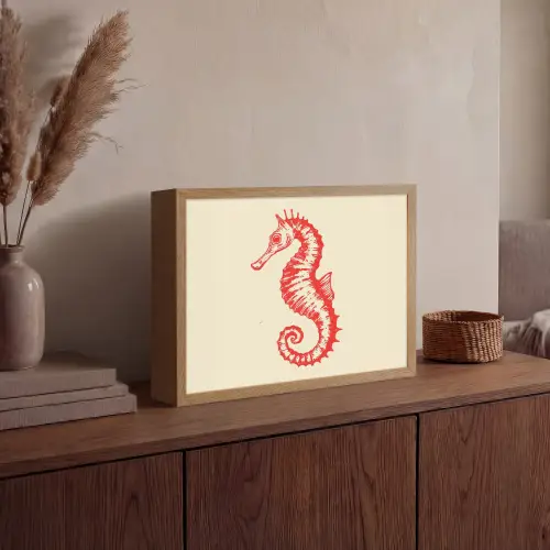 Zeepaardje - Rood - Fijne details Light Box met batterij (Wandlamp) middel -sfeer2