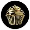 Cupcake - Eten - Goud - Zwart Wandcirkel kunststof plaat 5mm dik klein -3d