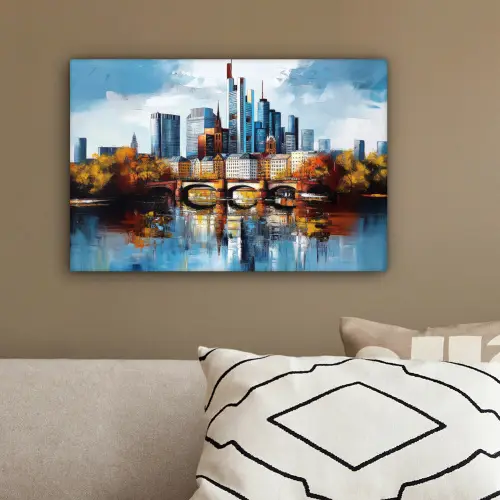 Bomen Frankfurt- Stad - Skyline - Brug canvas 2cm klein -sfeer3