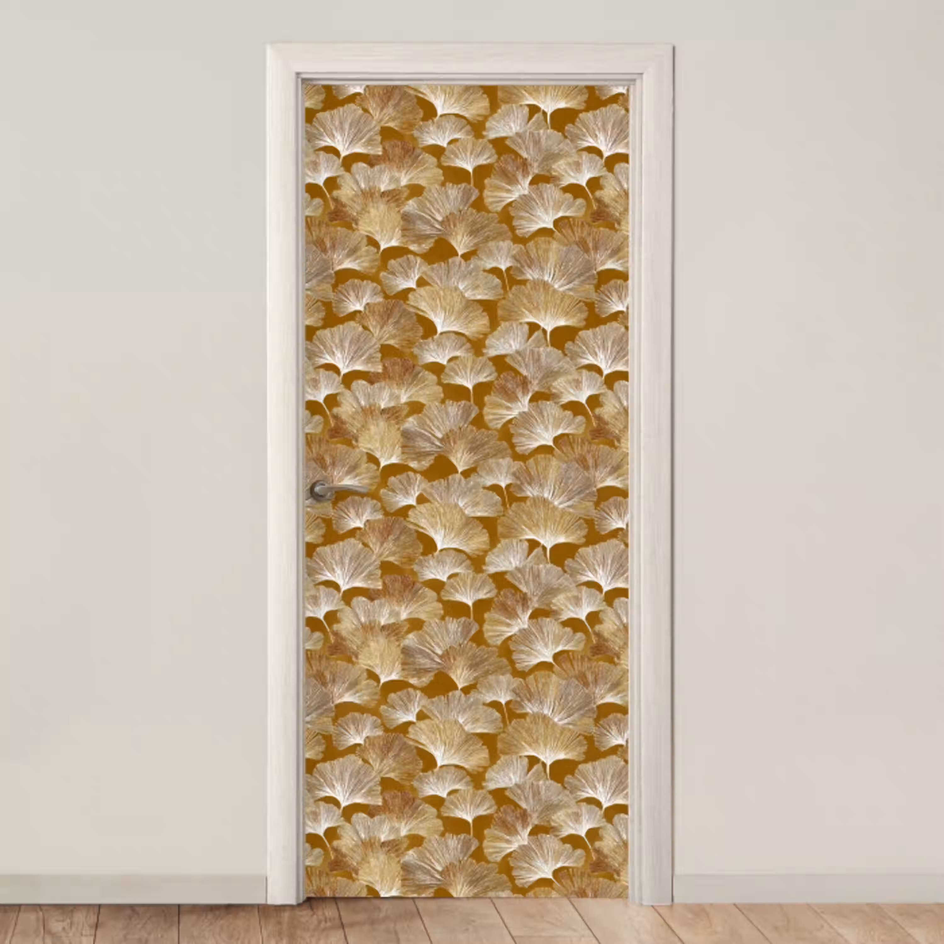 Ginkgo - Bladeren - Goud deurposter klein 289 -3d_beige