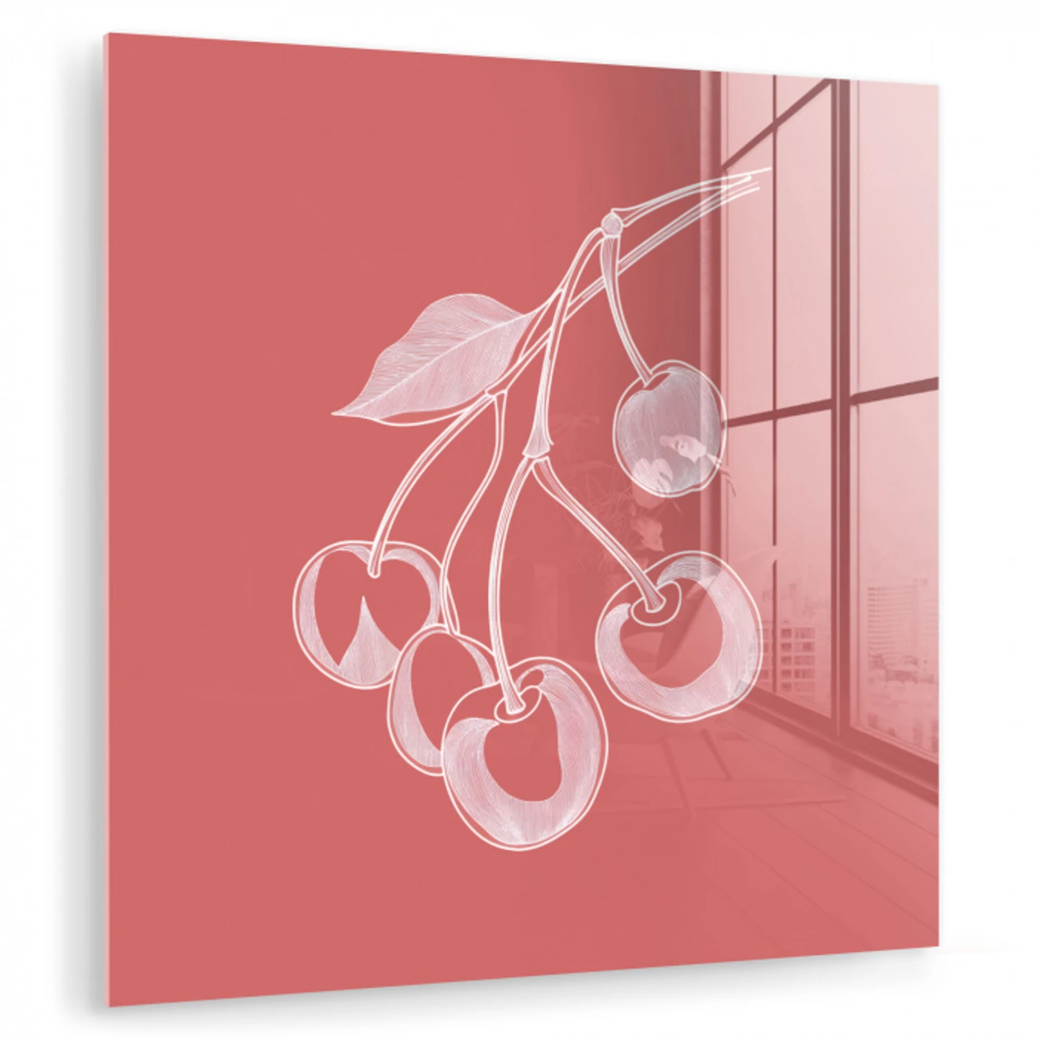 Lijnillustratie - Kersen - Tak - Wit plexiglas 5mm klein -zzzproduct_nieuw