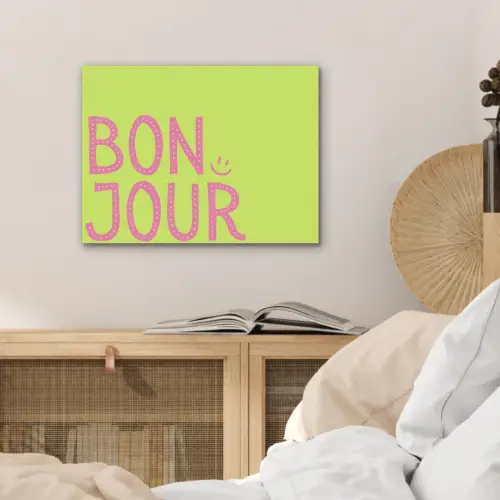 Groen - Smiley - Bonjour - Roze PET vilt klein -sfeer3