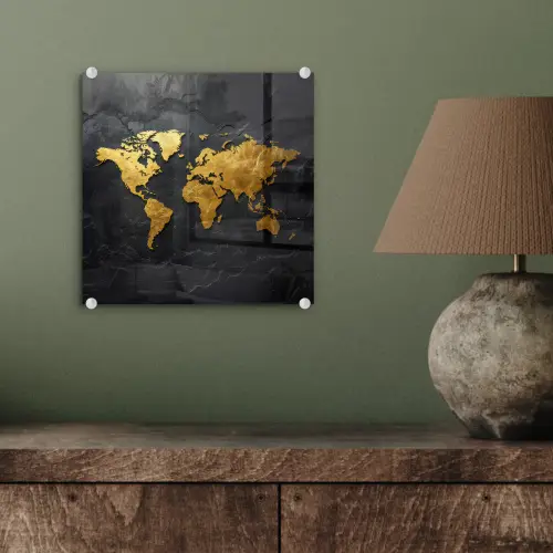 Wereldkaart - Goud - Steen plexiglas 5mm klein -sfeer3
