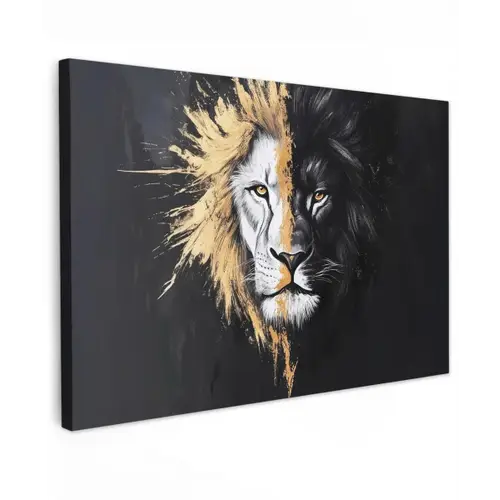 Leeuw - Gesplitst - Zwart - Lijn Tuinposter op houten frame 2 cm dik klein -3d
