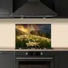 Bloemenveld - Heuvels - Zonsondergang - Berg - Natuur - Wit - Heuvels keuken achterwand spatscherm klein -sfeer1