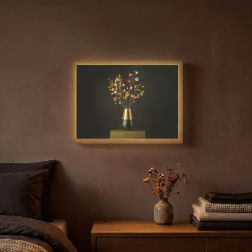 Goudbruine - Bladeren - Vaas - Herfstachtig Light Box met batterij (Wandlamp) middel -sfeer4