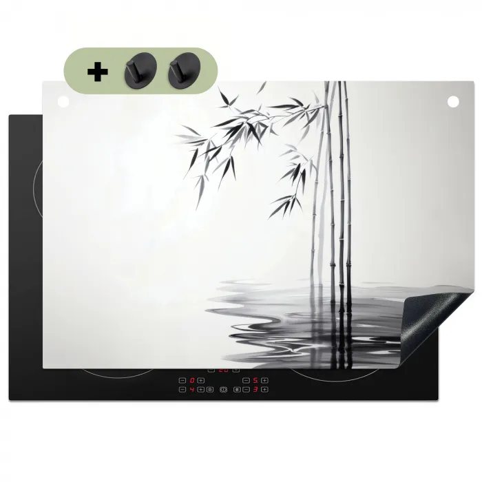 Bamboestammen - Water - Minimalistisch - Wit Inductie beschemer met haakjes klein -3d