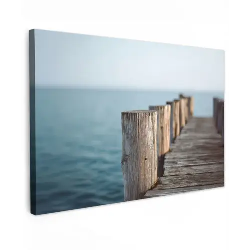 Houten steiger - Helderblauwe lucht canvas 2cm klein -z3d