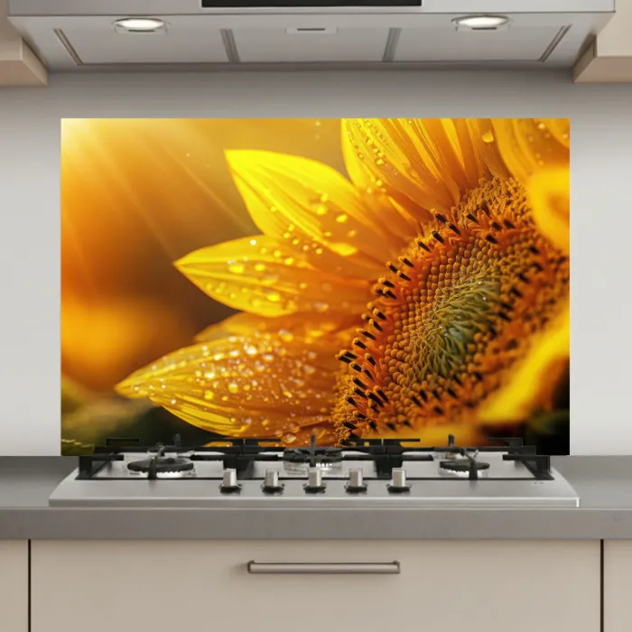 Zonnebloem - Dauwdruppels - Geel - Zonlicht keuken achterwand spatscherm klein -3d_website