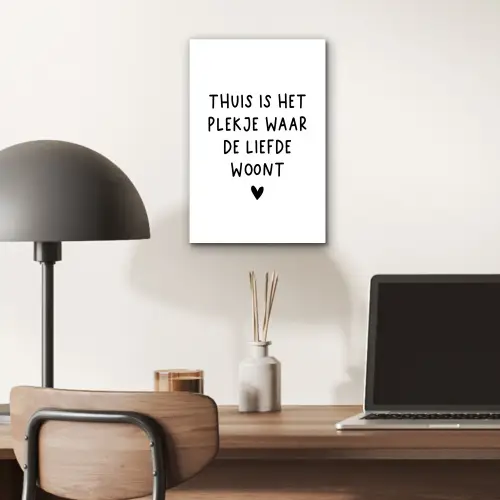 Thuis is het plekje waar de liefde woont - Spreuken - Quotes aluminium wit klein -sfeer5