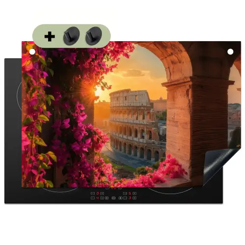 Colosseum - Rome - Roze Bloemen Inductie beschemer met haakjes klein -3d