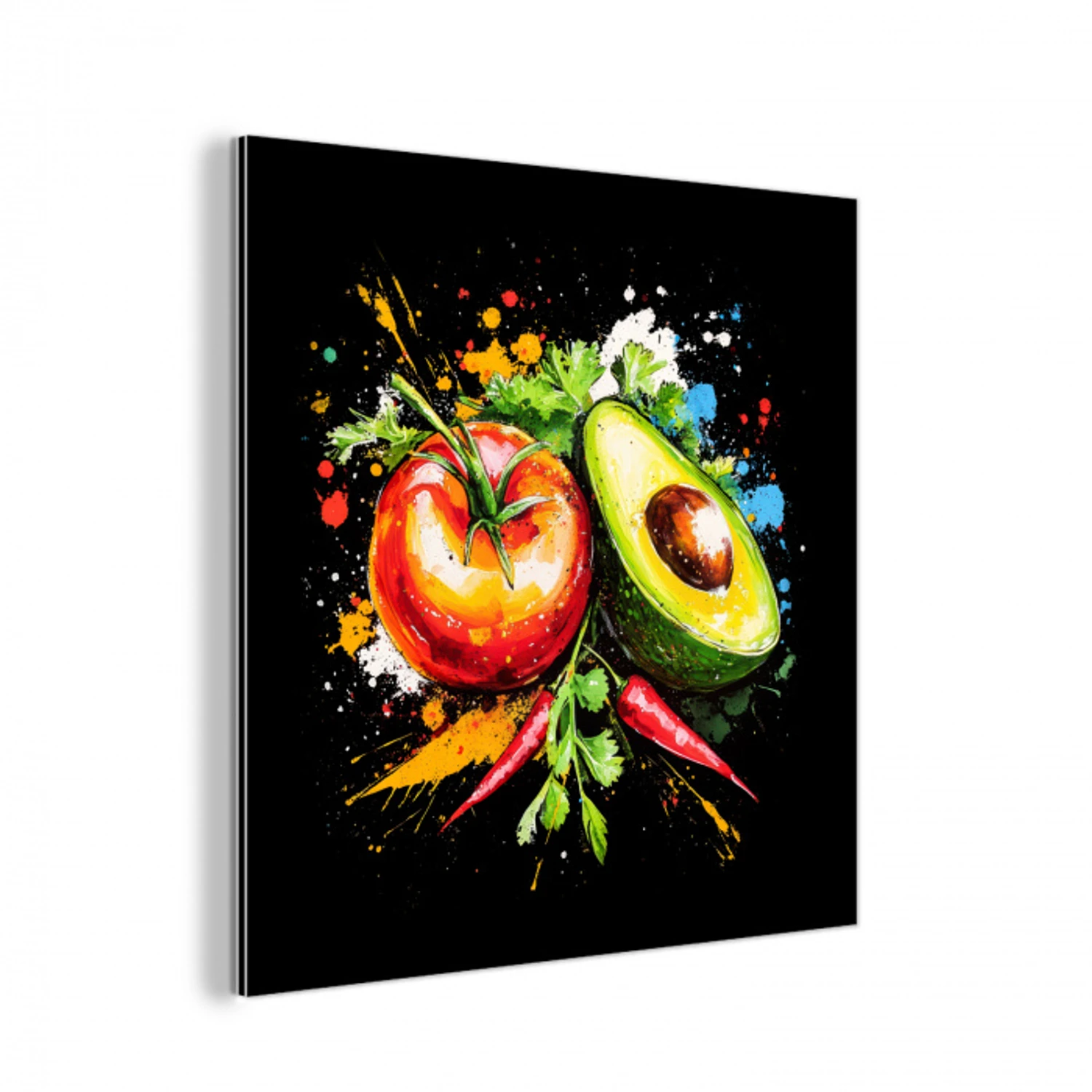 Tomaat - Avocado - Peper - Graffiti - Verf - Modern aluminium wit klein -3d