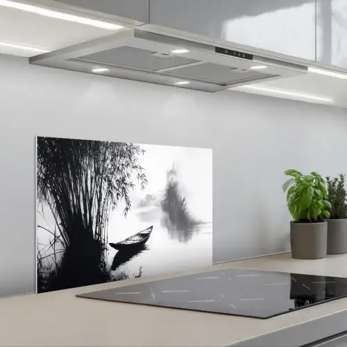 Boot - Rivier - Bamboe - Wit keuken achterwand spatscherm klein -3d_schuin