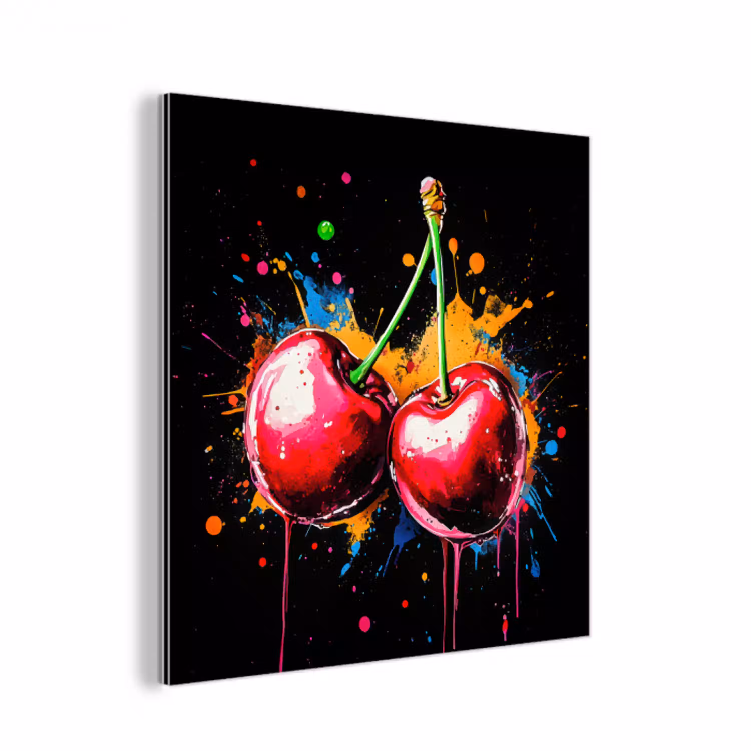 Kersen - Fruit - Graffiti - Verf - Abstract - Modern - Kleurrijk aluminium wit klein -3d