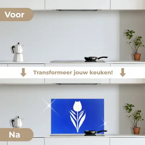 Tulp - Minimalistisch - Bladeren - Wit keuken achterwand spatscherm klein -voor_na_NL