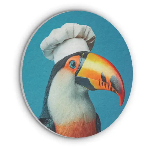 Toekan - Papegaai - Vogel - Koksmuts Akoestische PET Vilt - Rond klein -3d