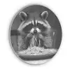 Wasbeer - Cute - Pasta - Tafelkleed - Zwart - Wit Akoestische PET Vilt - Rond klein -3d