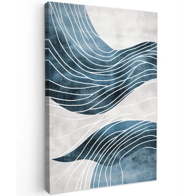 Lijnen - Golven - Abstract - Blauw Tuinposter op houten frame 2 cm dik klein -3d