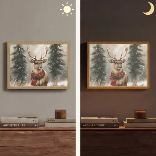 Winter - Bos - Rendier - Donker Light Box met batterij (Wandlamp) middel -sfeer3
