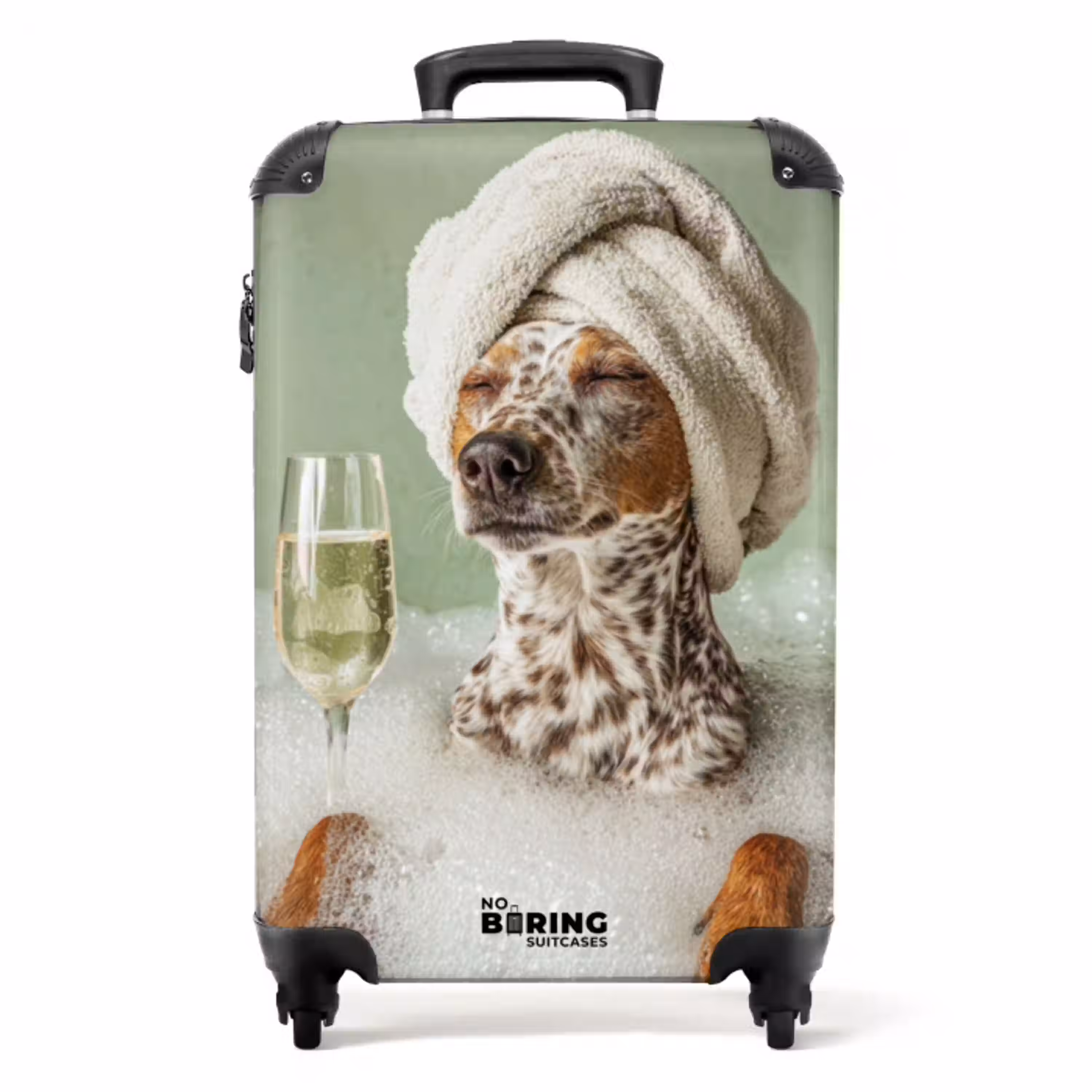 Hond - Bad - Champagne - Handdoek NBS - Handbagage koffer - Volwassenen Unisex middel -productfoto_recht