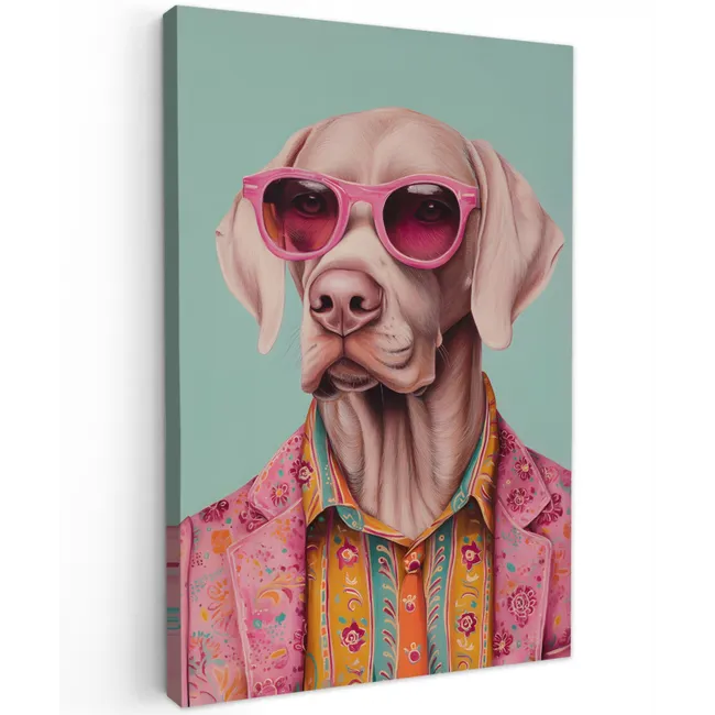 Hond - Overhemd - Bloemen - Bril Tuinposter op houten frame 2 cm dik klein -3d