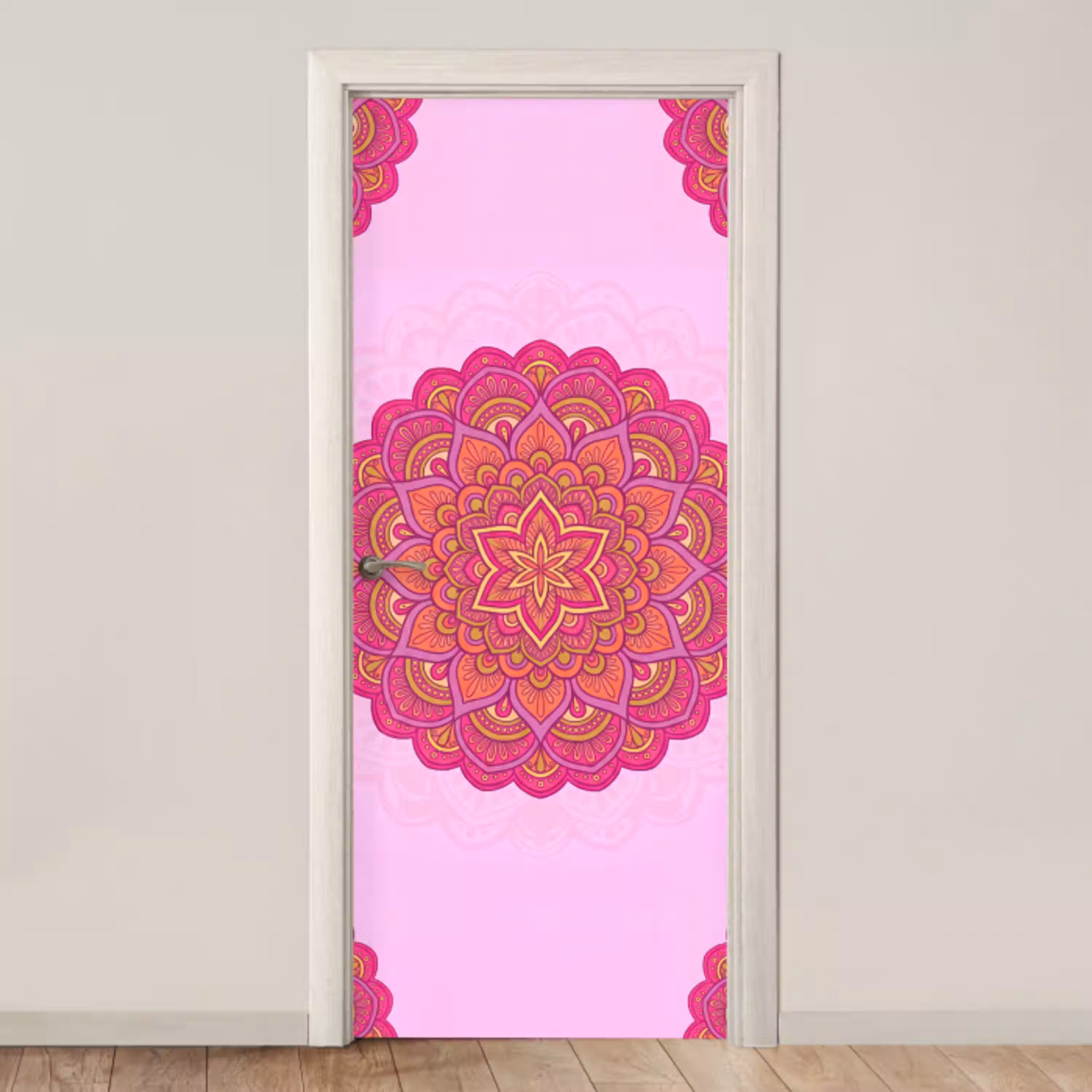 Mandala - Cirkel - Spiritueel - Oosters - Roze deurposter klein -3d_beige