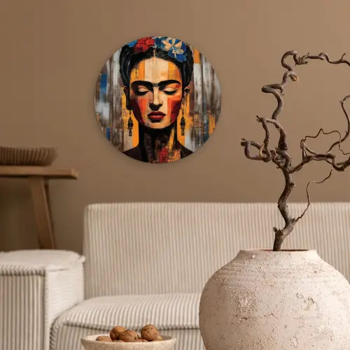 Portret - Vrouw - Bloemen Wandcirkel plexiglas klein -sfeer1