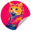 Kat - Kimono - Bloemen - Roze Wandcirkel behangsticker klein -3d