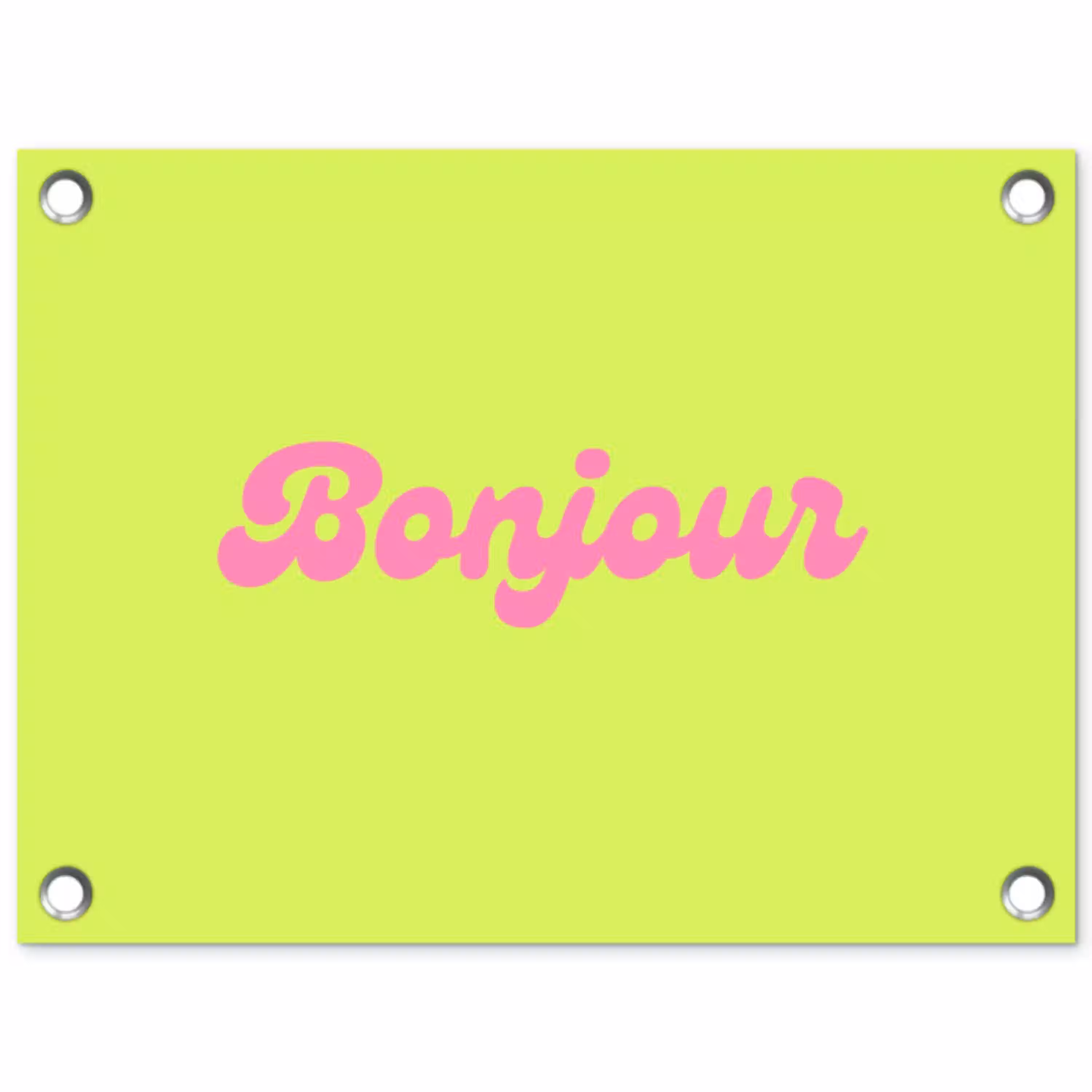 Groen - Roze - Bonjour - Retro tuinposter los doek klein -3d