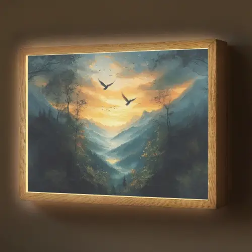 Vogels - Zon - Bomen - Groen Light Box met batterij (Wandlamp) middel -z3d_website