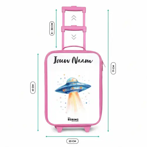 Blauw ruimteschip met lichtstraal Kinderkoffer - Roze klein -productfoto_formaten