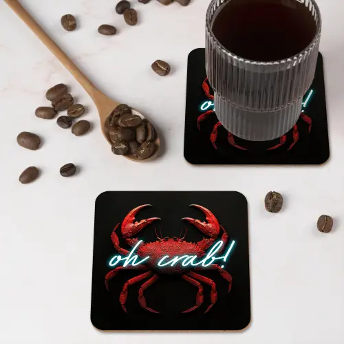 Krab - Rood - Neon - Quote onderzetter kurk middel -sfeer2