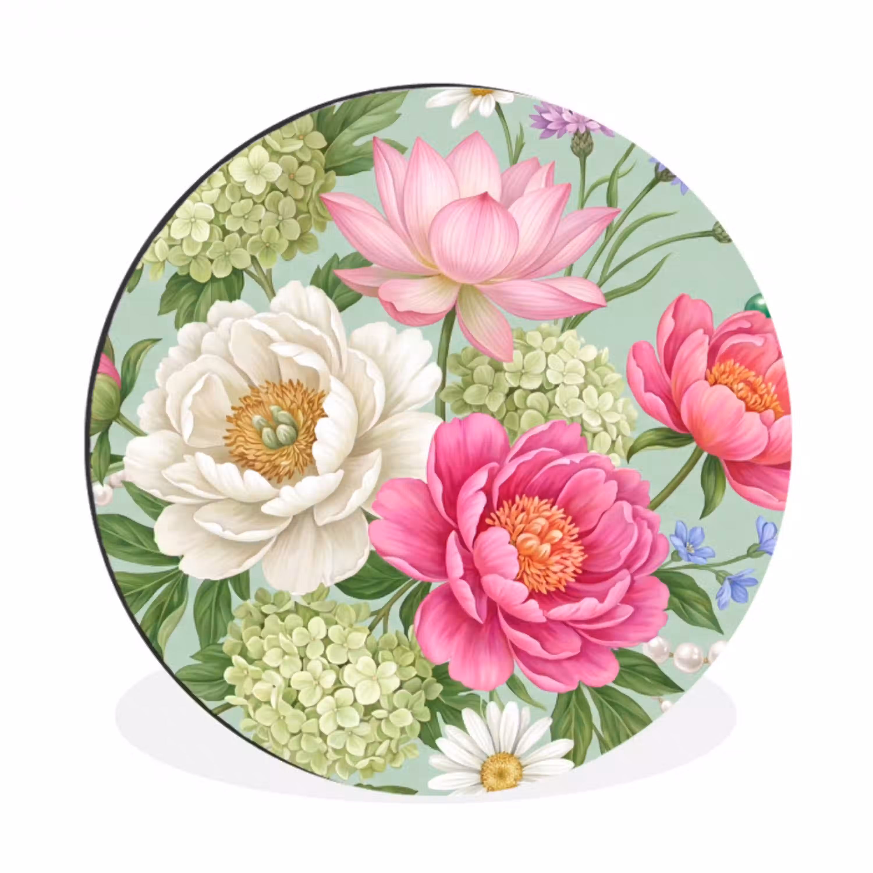 Bloemen - Patroon - Botanisch - Groen Wandcirkel aluminium klein -3d