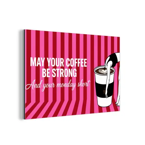 Roze - Strepen - Koffie - Maandag aluminium wit klein -3d