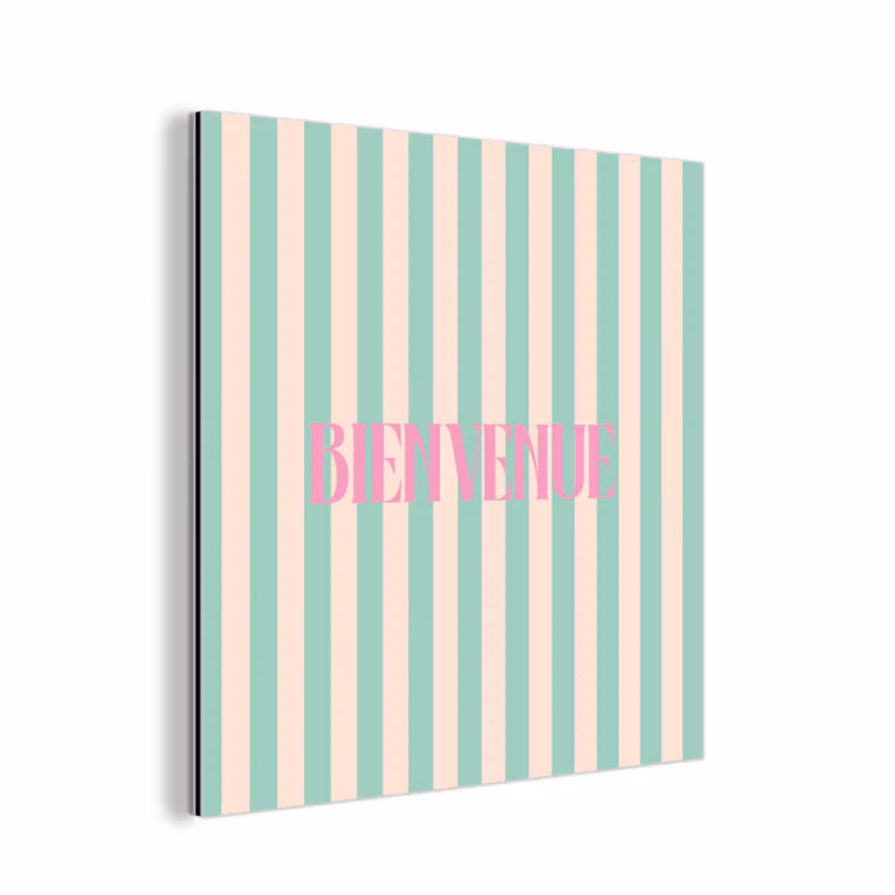 Roze - Groen - Strepen - Bienvenue aluminium wit klein -3d
