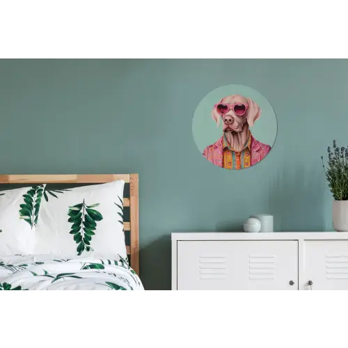 Hond - Overhemd - Bloemen - Bril Wandcirkel aluminium klein -slaapkamer
