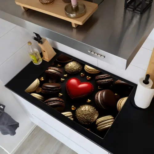 Macarons - Rood - Hart Inductie beschemer met haakjes klein -sfeer1