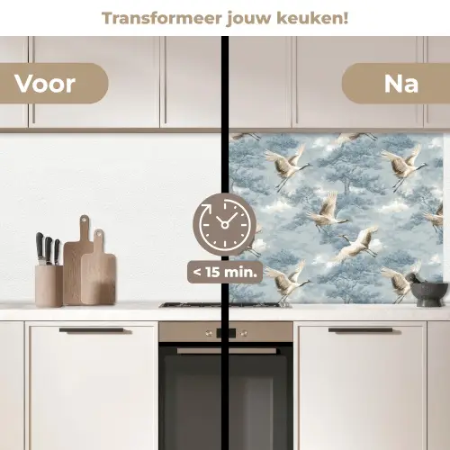 Wolken - Kraanvogels - Blauw keuken achterwand 2 middel 871 -voor-na2_NL