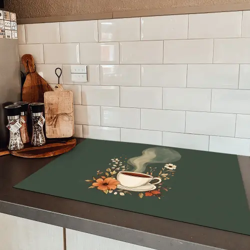 Kop - Bloemen - Groen - Koffie Inductie beschermer vinyl 3mm klein -sfeer3