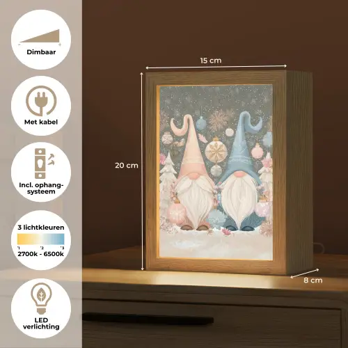 Kerst - Gnomen - Pastel Light Box met kabel (Tafellamp) klein -USP_NL