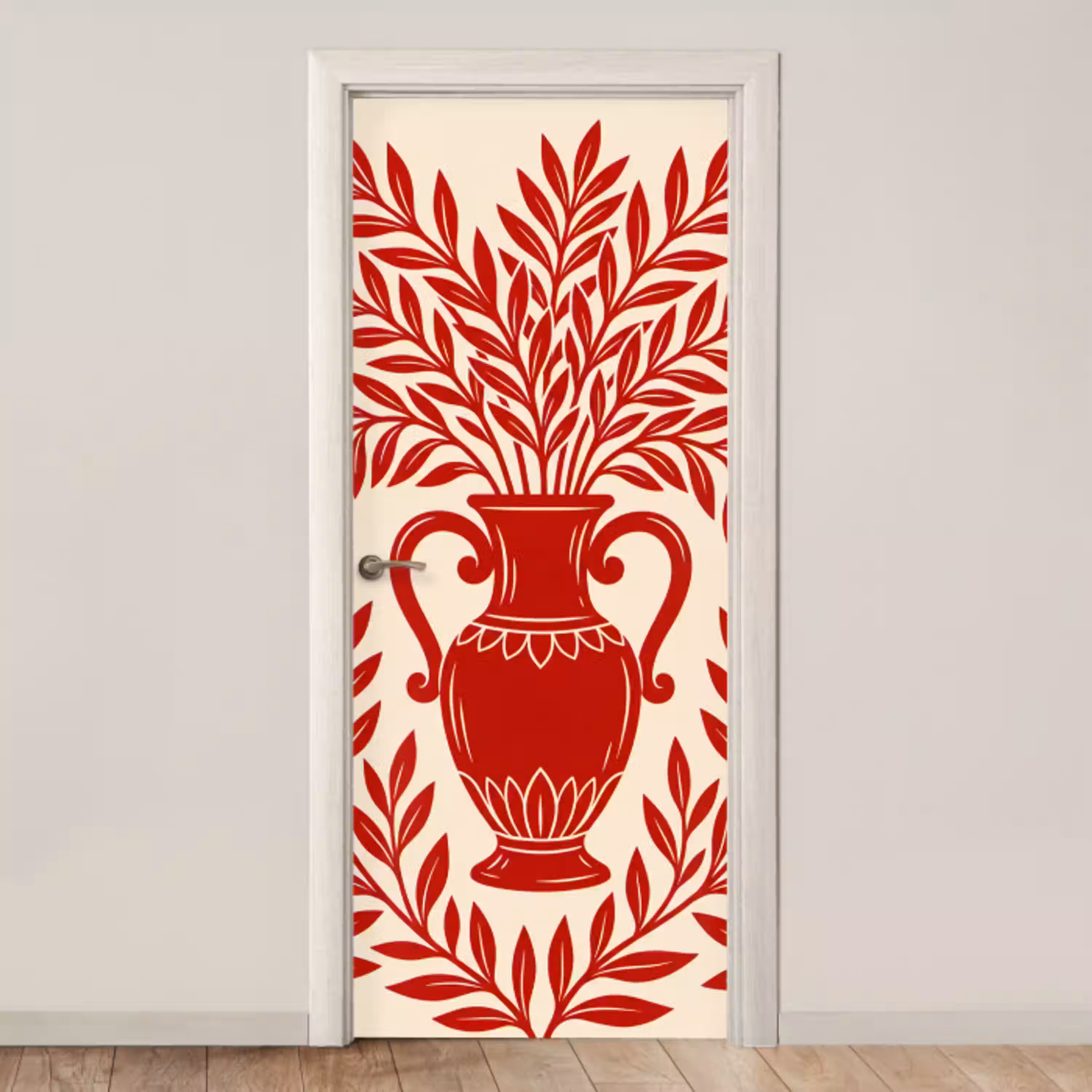 Vaas - Planten - Decoratie - Abstract - Rood deurposter klein -3d_beige