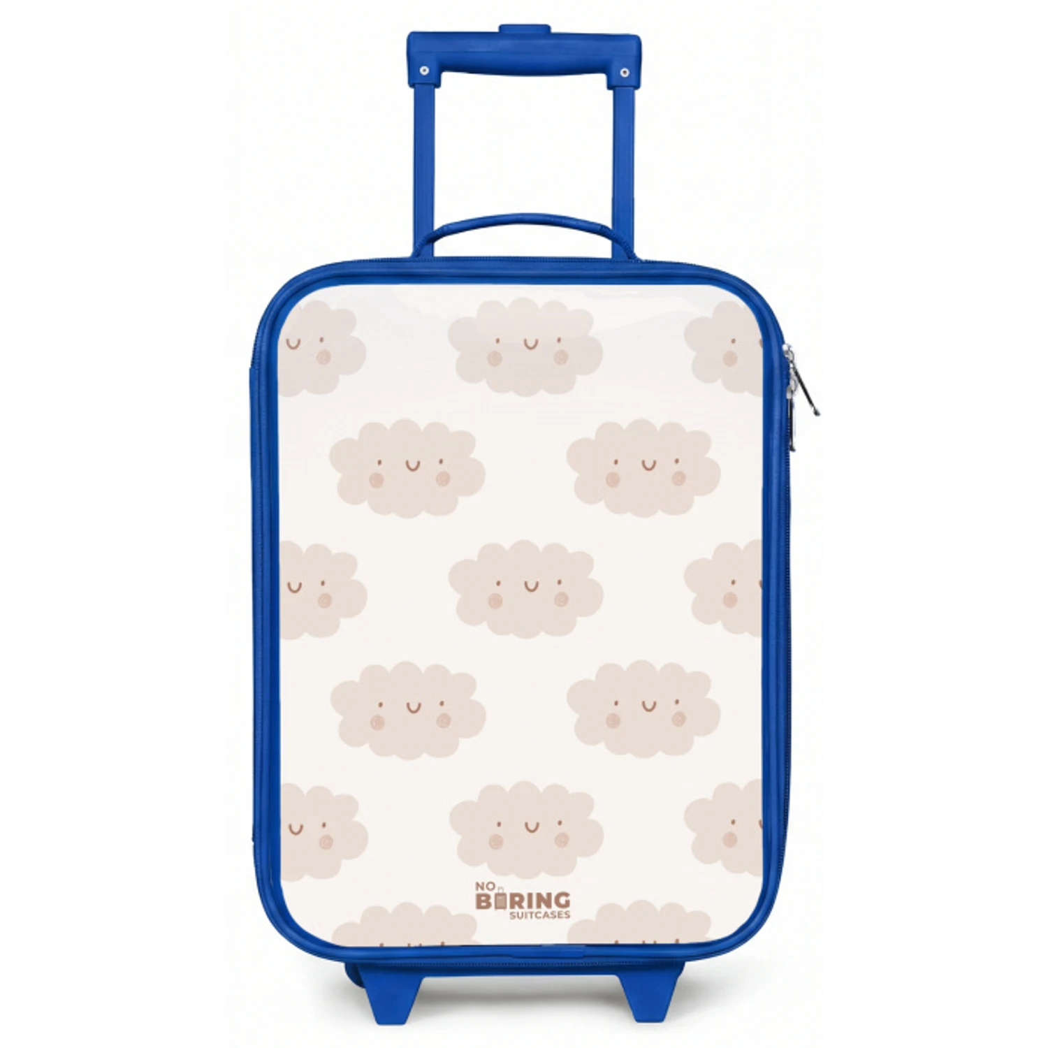Vrolijke wolkjes met gezichtjes op crèmekleurige achtergrond Kinderkoffer - Blauw klein -zz3dotto