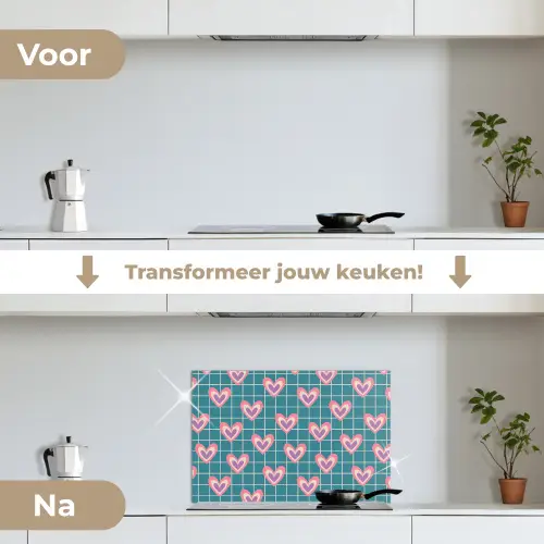 Hartjes - Raster - Patroon - Blauw keuken achterwand spatscherm klein 900 -voor_na_NL